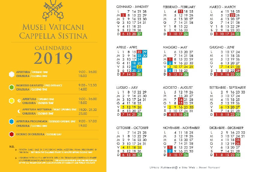 Museus do Vaticano dicas práticas - Calendário - divulgação