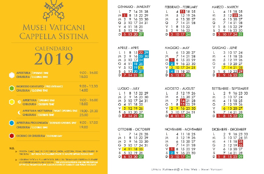 Museus do Vaticano dicas práticas - Calendário - divulgação